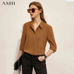 Minimalism Spring Women's Shirt Offical Lady Solid Turn-down Collar Loose Female Blouse Causal Chiffon 12140306 210527