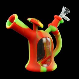 6.2" Water bong pipe silicone smoking pipes beaker bongs portable hookah oil rig bubbler Sprinkling can shape