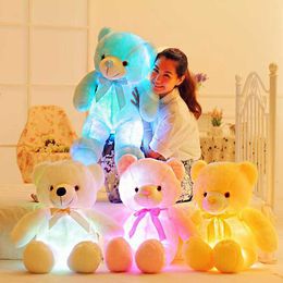 1/6 Luminous 30/50/80cm Creative Light Up Led Colourful Glowing Teddy Bear Stuffed Animal Plush Toy Christmas Gift for Kid Q0727