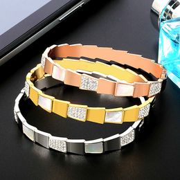 Luxury Snake Bracelet White Shell Crystal Bangles for Stainless Steel Women Cuff Bracelet Fashion Jewellery Q0717