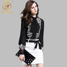 Arrival Spring Summer Women Long Sleeve Embroidery Blouse Shirts Black Chiffon Tops Female Blusas 210520