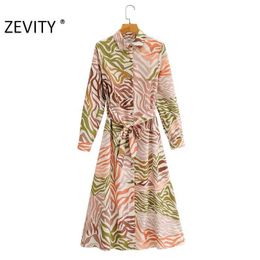 ZEVITY Women fashion Colour matching texture print bow sahses shirt Dress Office Ladies breasted Vestido Chic Dresses DS4356 210603