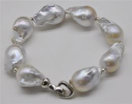 big pearl bracelets Australia - Beaded, Strands HABITOO S925 Sterling Silver Natural White Baroque Big 15-25mm Pearl Bracelet Bangle Jewelry Bracelets For Women Gift