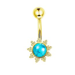 Surgical Steel Belly Button Rings Sun Flower Micro-Inlaid Turquoise Drop Dangle Navel Piercing Ring Women Body Jewellery