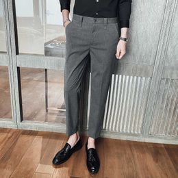 Men's Suit Pants Solid Colours Formal Business Dress Pants Ankle Length Casual Slim Fit Office Social Trousers Costume Homme 210527
