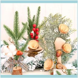Decorations Festive Supplies Home & Garden25Cm Artificial Christmas Tree With Red Berries Pine Cone Holiday Tabletop Decoration Household Sm