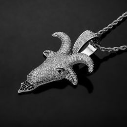 Iced Goat Pendant In White Gold Full Micro Pave Cubic Zirconia Pendant With Big Clasp Hip Hop Punk Jewellery Gift