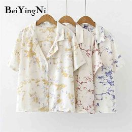 Women Chiffon Blusas Tie Dye Fashion Short Sleeve Top Chic Retro Harajuku Blouses Female Hit Colour Hipster Shirts 210506