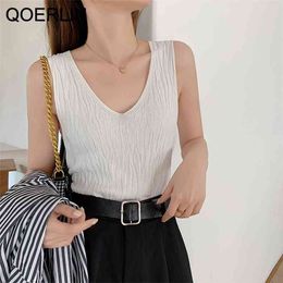 Chic Basic Deep V-NECK Camisole Knit Tank Top Girl Strap Basicwear Solid White Black Camis Female Casual Vest 210601