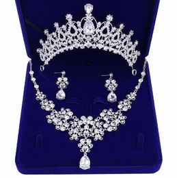 Headpieces Best-selling high-end bridal accessories crown necklace earrings three-piece rhinestone princess crown headband