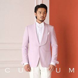 New Fashion Pink Mens Wedding Tuxedos Shawl Lapel Centre Vent Groom Groomsmen Tuxedos Man Blazers Jablue cket Excellent 2 Piece Suit(Jacket+Pants+Tie) 1817