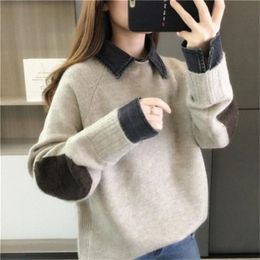 Pullover Women Turn Down Collar Sweater Autumn Winter Warm Soft knitted Femme Jumper Cashmere Tops 210427