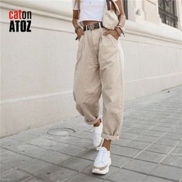 catonATOZ 2248 Khaki Female Cargo Pants High Waist Harem Loose Jeans Plus Size Trousers Woman Casual Streetwear Mom 210809