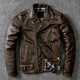 Men's Leather & Faux 2021 Vintage Brown American Style Motorcycle Jacket Men Plus Size 4XL Genuine Cowhide Autumn Slim Fit Biker's Coat