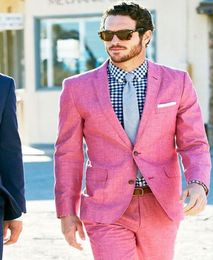 Men's Suits & Blazers Pink Groomsman Suit Custom Made Man 2Psc Linen Groom Tuxedos Summer Beach For Wedding Clothes