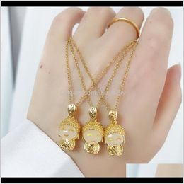 Necklaces Titanium Steel Chain Not Easy To Fade Anti Allergy Jade Gold Female Cute Buddha Head Necklace Stone Pendant Drrwh Nxgrp