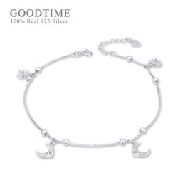 Fashion Women 100% 925 Sterling Silver Bead Moon Anklet Gift Wife Lady Foot Jewellery Accessories For Party