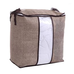 Foldable Zippered Storage Bags See-through Waterproof Quilt Bag Wardrobe For Clothing Toys Laundry Storage(Flaxen)
