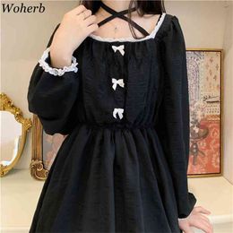 Japanese Lolita Gothic Dress Women Black Cute Vintage Kawaii Casual Thin Female Autumn Robe Vestidos 210519