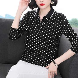 Women Spring Autumn Style Blouses Shirts Lady Casual Turn-down Collar Long Sleeve Polka Dot Printed Blusas Tops DF4032 210609