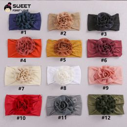 Fabric Flower Nylon Headband For Children Rose Floral Baby Hair Bands Solid Soft Elasic Girl Hairband Kids Hair Accessories 2021