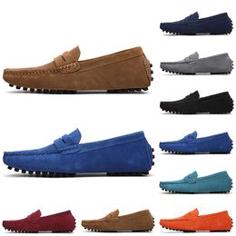 Fashion Non-Brand men dress suede shoes black light blue wine red gray orange green brown mens slip on lazy Leather shoe SIZE 38-45