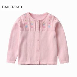 SAILEROAD 2-7Years Baby Girl Clothes Pink Flowers Sweater Bears Paillettes Girls Cardigan Autumn for Kids Sweater Y1024