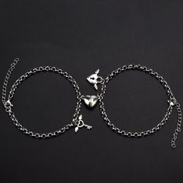 Charm Bracelets 2pcs Magnetic Heart Attract Paired Couple Lovers Bracelet Men Women Stainless Steel Lock Key Friend Bff JewelryCharm