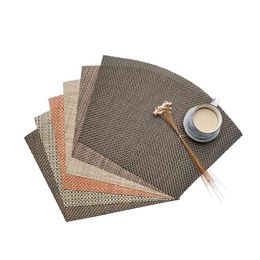 2pcs/lot Sector Placemats Hand-knit Woven Linen Dinning Table Mat PVC Thicker Thermal Insulation Anti-slip Bowl Cup Pad 210423