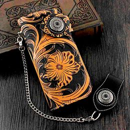 HandBag Purse Toolen Flower Thick Leather Card Holder Mens Biker Chain Wallet