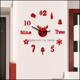 Wall Clocks Home Decor & Garden Christmas Diy Clock 3D Mirror Surface Sticker Office Decor Acrylic Stickers Watch For Decoration Drop Delive