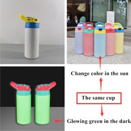 Sublimation Green Glow UV Color Change 12oz Totally Straight Kids Tumblers Glowing In The Dark Changing Color In The Sun Stainless Steel Water Bottles A12