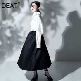 High Elastic Waist Half-body A-line Skirt Women Black Patchwork Pocket Loose Fit Fashion Tide Summer 7E0807 210421