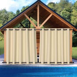 Patio Waterproof Outdoor Curtain, Thermal Insulated Double Grommets (Top and Bottom) Wind-Break Outdoor Drape Keep Privacy 210712