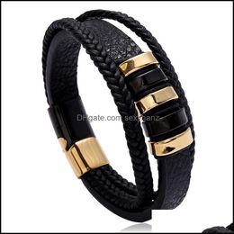 Cuff Bracelets Jewelryjewelry Creative Two-Color Stainless Steel Magnet Buckle Mens Leather Simple Student Bracelet Drop Delivery 2021 Tnc4L