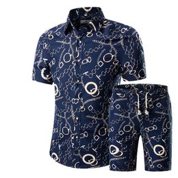 Designer Tracksuits Fashion Men Shirts Shorts Set Summer Casual Printed Shirt Homme Short Male Printing Dress Suit Sets Plus Size