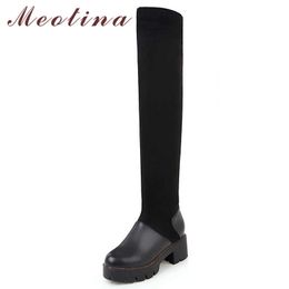 Meotina Winter Over the Knee Boots Women Boots Slim Stretch Thick Heels Long Boots Sexy Round Toe Shoes Lady Fall Big Size 34-43 210608