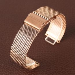 Watch Bands Rose Gold 18 20 22mm Band Mesh Stainless Steel Strap Fold Over Clasp WristWatches Replacement Bracelet Cinturino Orolo309t