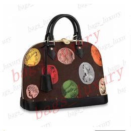 Women Coins Print shell Tote Bag Fashion Genuine Leather Shoulder Pack Clutch Womens Boston Speedy Pillow Bags Purses