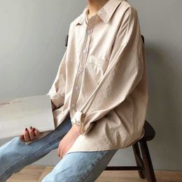Vintage Blouse Women's Autumn Long Sleeve Shirts Cotton Feel Shirt Imitation Suede Solid Oversize Tops All Match 11111 210527
