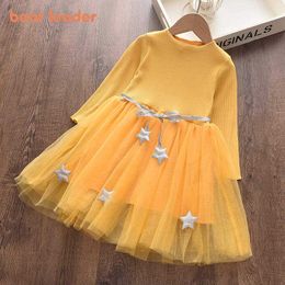 Bear Leader Girls Dress Brand Princess Dresses Spring Style Long Sleeve Flowers Printing Design for Children Clothes 210708