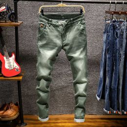2021 new men's jeans solid color casual stretch boutique trousers fashion Slim wild men's straight jeans stretch pants men 28-38 X0621