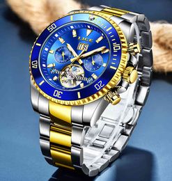 Lige Brands Men Automatic Mechanical Tourbillon Watch Luxury Fashion Stainless Steel Sports Watches Mens Clock Relogio Masculino Q0524