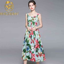 Women Summer Elegant Floral Dress Festa High Quality Long Wedding Party Robe Femme Vintage Designer A-Line Vestidos 210506