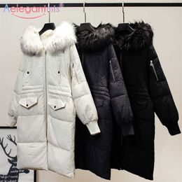 Aelegantmis Fashion Thicken Warm Women Hooded Parkas Winter Long Coat Female Fur Parka Cotton Padded Jacket Overcoat 210607