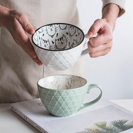 Mugs Ceramic Mug Coffee Cup Creative Hand Painted Cute Milk Embossed Tea Cups Office Tableware Drinkware Retro Porcelain Espresso