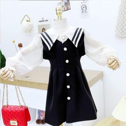 Girls Dress Baby Kids Long-sleeved Single-breasted Lapel Princess Children Spring Autumn Casual 210515