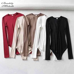 BRADELY MICHELLE Autumn Pure Cotton Sexy Women Slim Long-Sleeve O-neck Tops Bodysuits female rompers streetwear Jumpsuits 210720