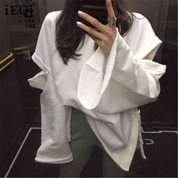 [IEQJ] Spring Summer Round Collar Style Batwing Sleeve White Patchwork Pullvoers Casual Loose Sweatshirt Women AD321 210728