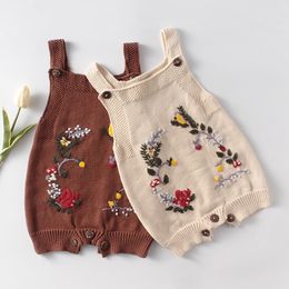 0-2Yrs Baby Boys Girls Rompers Clothes Bodysuit Squirrel Embroider Knit Infant Sleeveless 210429